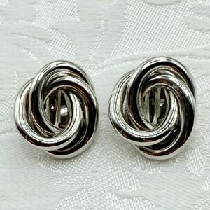 Vintage Signed Gay Boyer Silver Tone Chunky Knot Clip-On Earrings